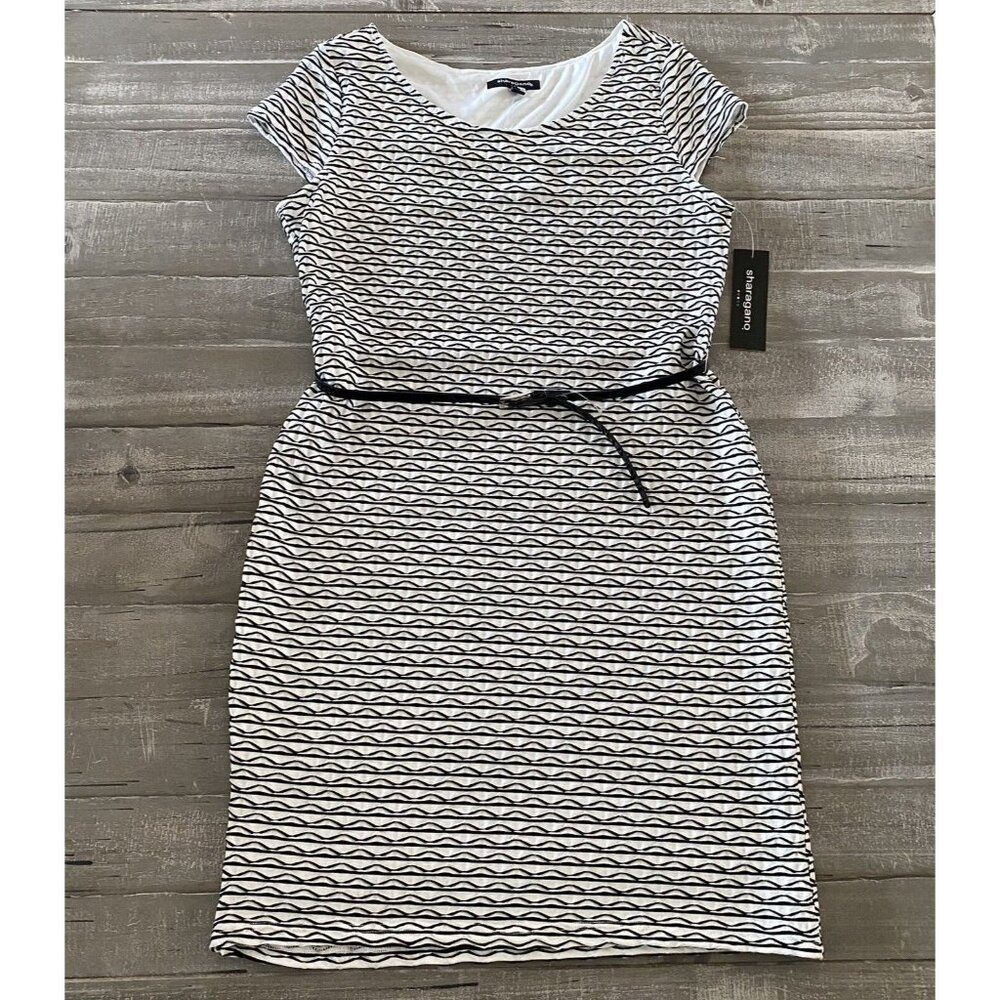 Sharagano Dress Size 14 Ivory Blackβ Stretchy Short Sleeve Ladies New
